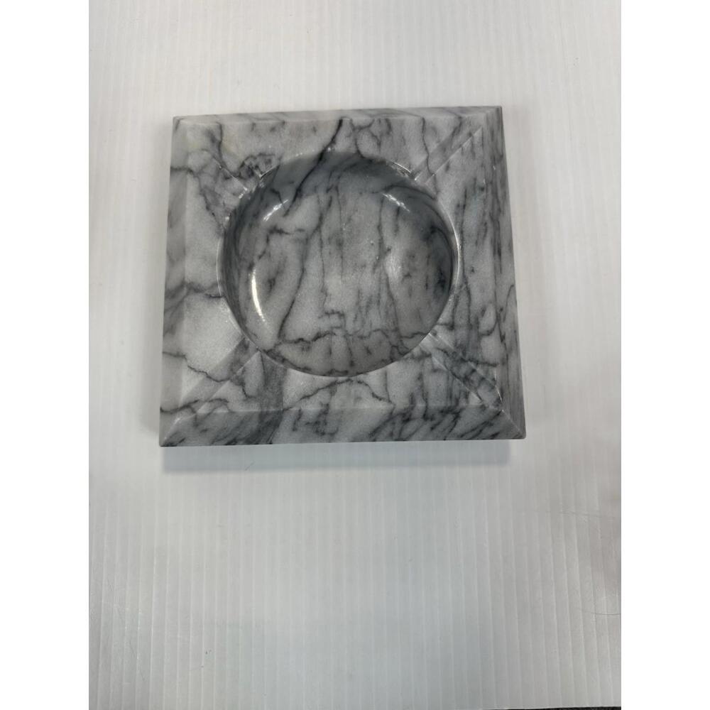 1960s Vintage Solid Marble Ashtray Catch All Square Gray Swirl‎ Heavy Stone
